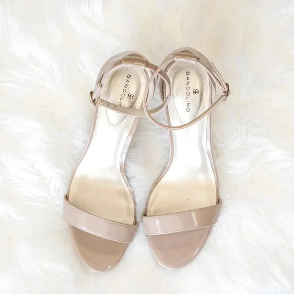 BANDOLINO ANKLE STRAP HEEL SANDAL SZ 9.5 NUDE TAN COLOR PATENT LEATHER - Picture 3 of 8